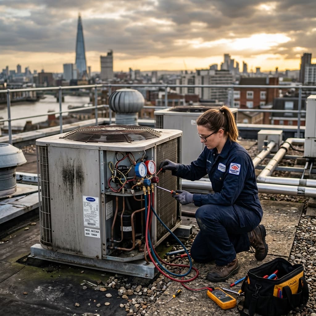 Technician fixing AC