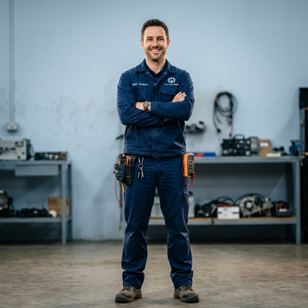 Technician with folded arms
